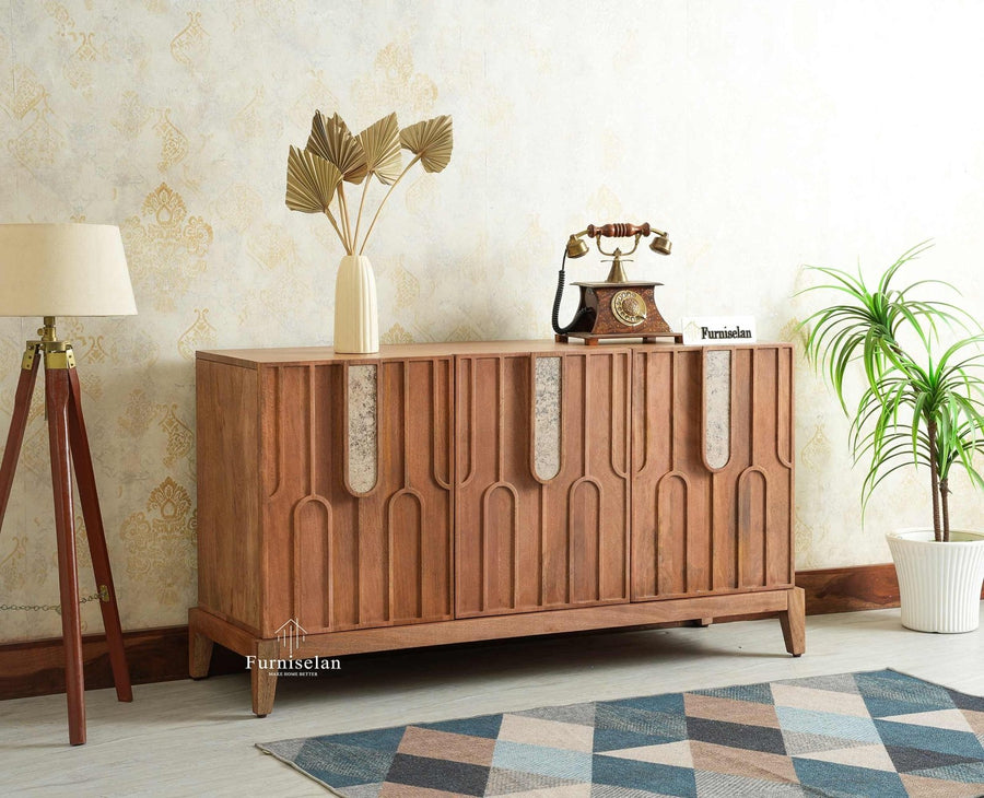 Brisbane Elite Storage Three Door Wooden Cabinet Sideboard Furniselan Natural Oak Finish