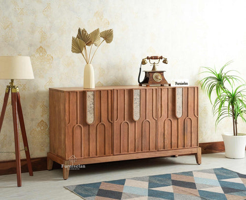Brisbane Elite Storage Three Door Wooden Cabinet Sideboard Furniselan Natural Oak Finish