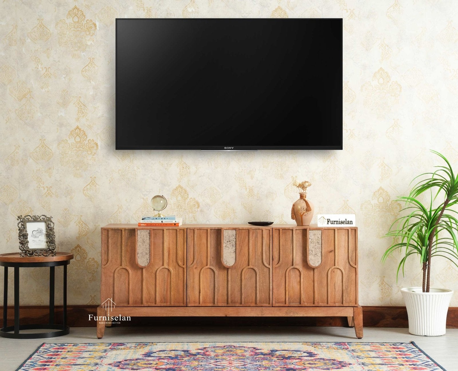 Brisbane Elite Storage Three Door Wooden TV Cabinet Media Unit Furniselan Natural Oak Finish
