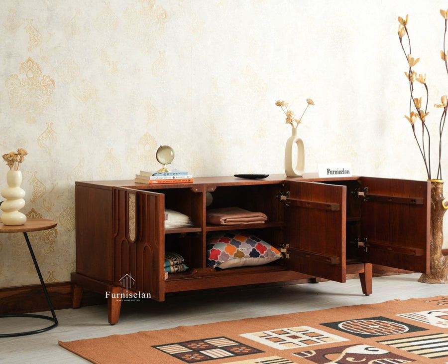 Brisbane Elite Storage Three Door Wooden TV Cabinet Media Unit Furniselan brown finish