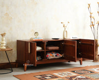 Brisbane Elite Storage Three Door Wooden TV Cabinet Media Unit Furniselan brown finish