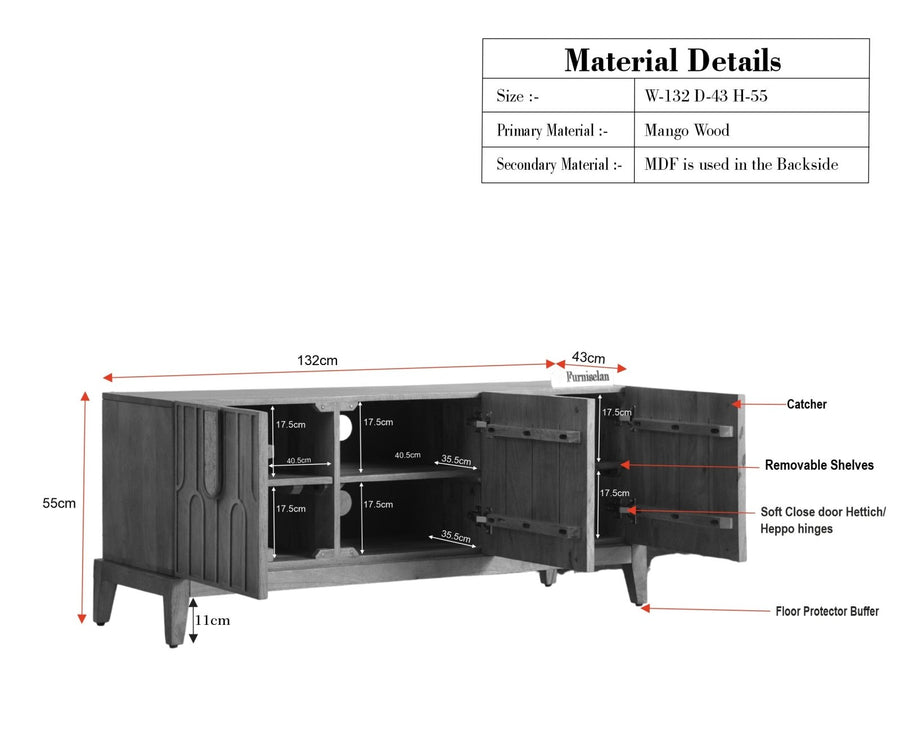 Brisbane Elite Storage Three Door Wooden TV Cabinet Media Unit Furniselan brown finish