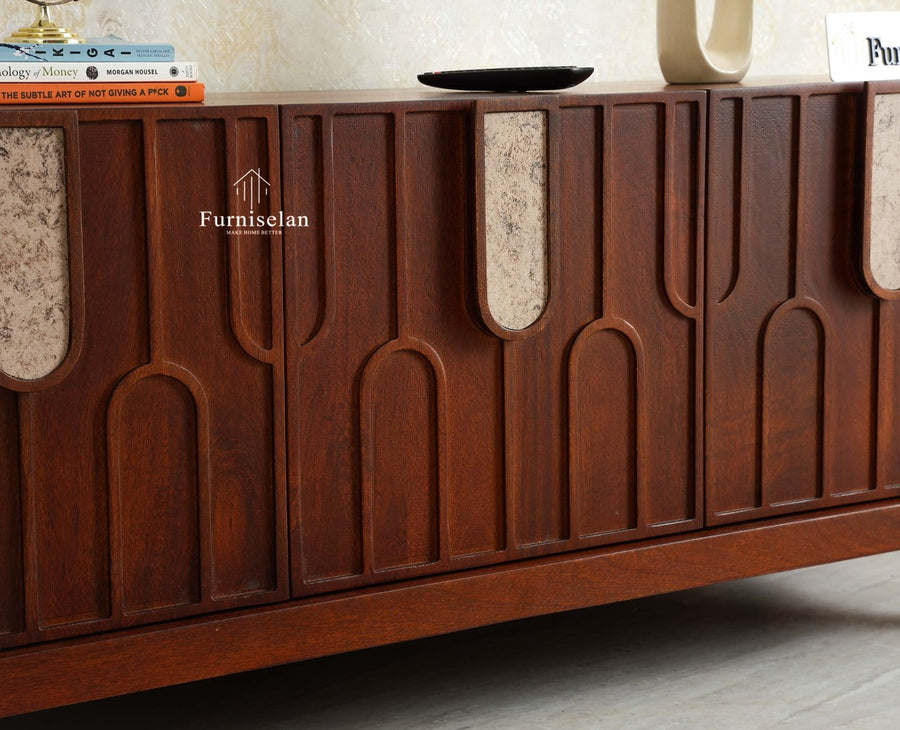 Brisbane Elite Storage Three Door Wooden TV Cabinet Media Unit Furniselan brown finish
