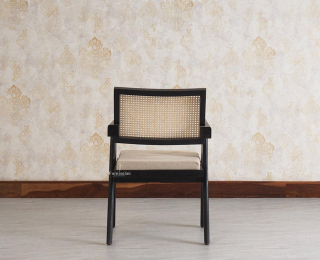 Bristol Sheesham wood Rattan Arm Chair - Dining Chair - Furniselan - Black Finish