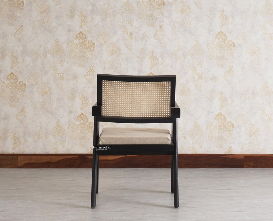 Bristol Sheesham wood Rattan Arm Chair - Dining Chair - Furniselan - Black Finish