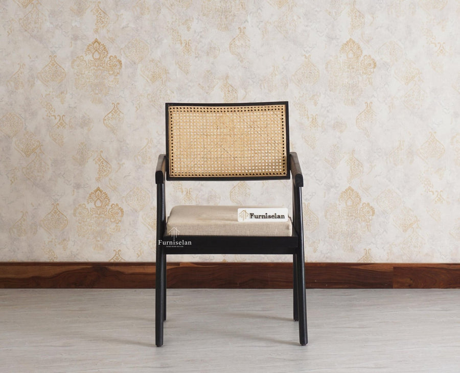 Bristol Sheesham wood Rattan Arm Chair - Dining Chair - Furniselan - Black-Finish