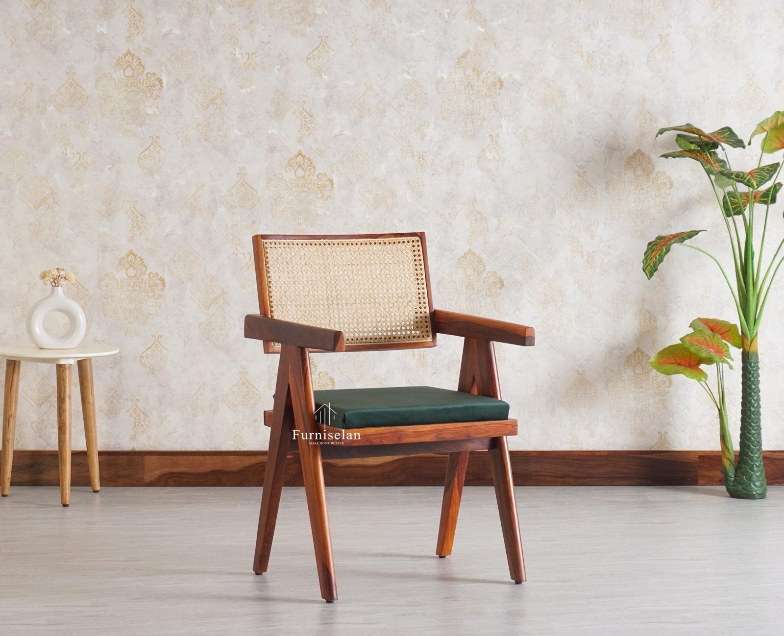 Bristol Sheesham wood Rattan Arm Chair - Dining Chair - Furniselan  - Maple-Finish