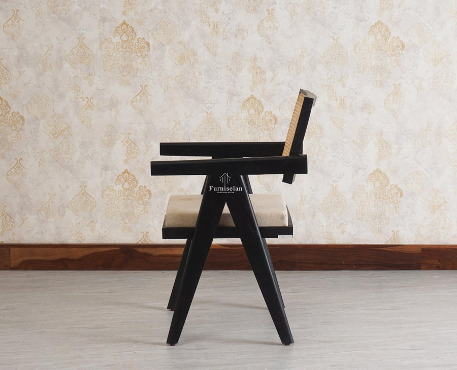 Bristol Sheesham wood Rattan Arm Chair - Dining Chair - Furniselan - Black-Finish