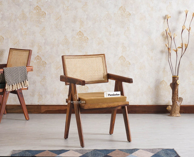 Bristol Sheesham wood Rattan Arm Chair - Dining Chair - Furniselan - Teak-Finish