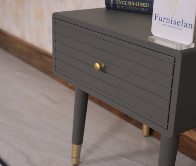 Brixton Solid Wood Bedside Table One Drawer - Furniselan-Slate-Grey