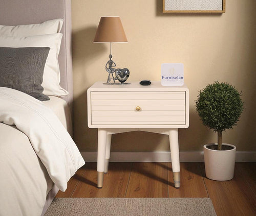 Brixton Solid Wood Bedside Table One Drawer - Furniselan-Frosty-White