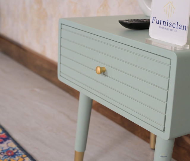 Brixton Solid Wood Bedside Table One Drawer - Furniselan-Silt-Green