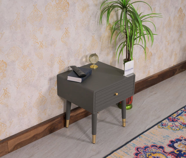 Brixton Solid Wood Bedside Table One Drawer - Furniselan-Slate-Grey