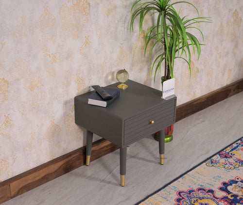 Brixton Solid Wood Bedside Table One Drawer - Furniselan-Slate-Grey