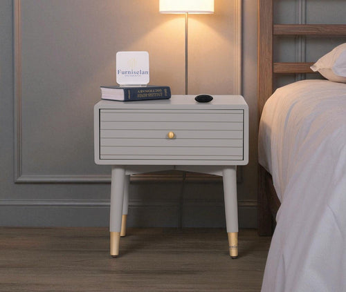 Brixton Solid Wood Bedside Table One Drawer - Furniselan-Cool-Grey