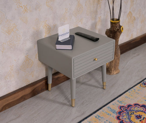 Brixton Solid Wood Bedside Table One Drawer - Furniselan-Cool-Grey