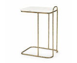 Cairo C-Shaped White Marble Table with Metal - Antique Gold Finish