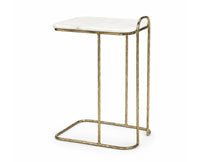 Cairo C-Shaped White Marble Table with Metal - Antique Gold Finish