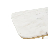 Cairo C-Shaped White Marble Table with Metal - Antique Gold Finish