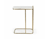 Cairo C-Shaped White Marble Table with Metal - Antique Gold Finish