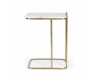 Cairo C-Shaped White Marble Table with Metal - Antique Gold Finish