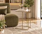 Cairo C-Shaped White Marble Table with Metal