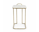 Cairo C-Shaped White Marble Table with Metal - Antique Gold Finish