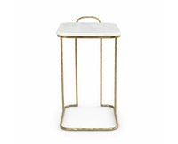 Cairo C-Shaped White Marble Table with Metal - Antique Gold Finish
