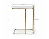 Cairo C-Shaped White Marble Table with Metal - Antique Gold Finish