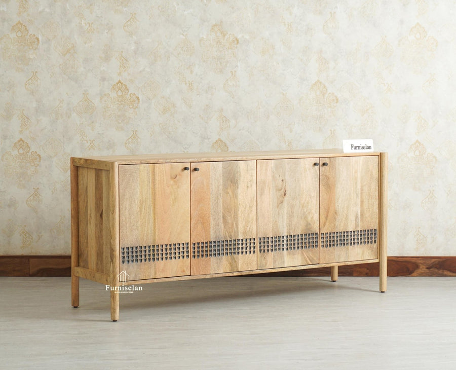 Chandigarh Solid Wood Sideboard Cabinet Furniselan Natural Finish