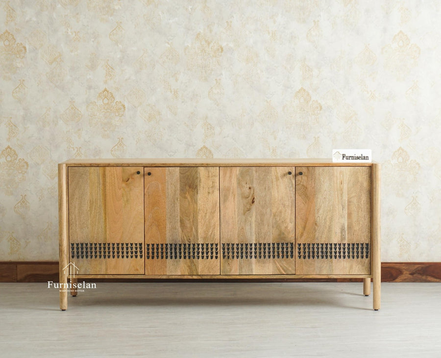 Chandigarh Solid Wood Sideboard Cabinet Furniselan Natural Finish