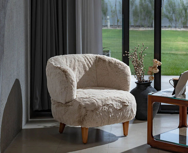 Cherry Creations Lounge Chair – Modern Upholstered Dining Chair for Home & Café Beige