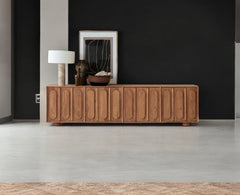 Chicago Solid Wood Four Door Large Storage Cabinet Sideboard Furniselan-Natural-Finish