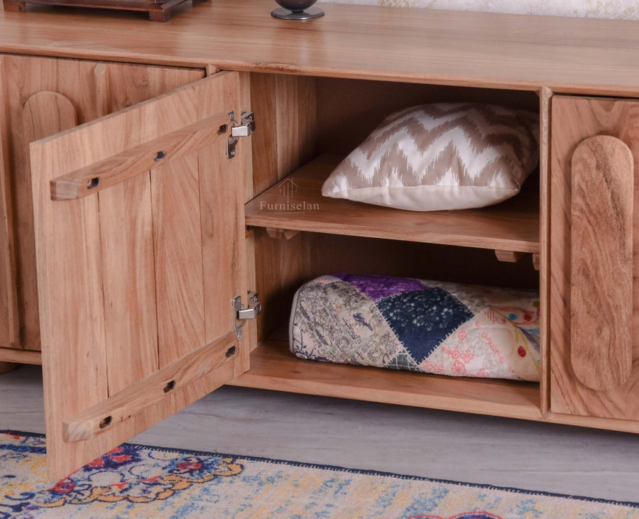 Chicago Solid Wood Four Door Large Storage Cabinet Sideboard  Furniselan Natural Finish