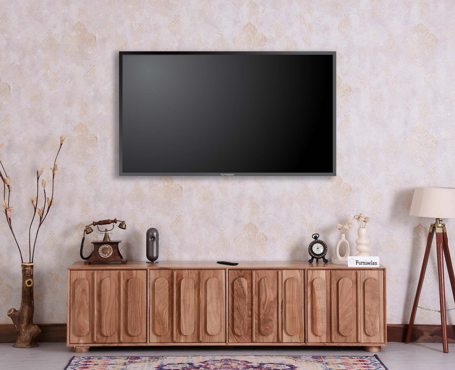 Chicago Solid Wood Four Door Large Storage Cabinet Sideboard  Furniselan Natural Finish