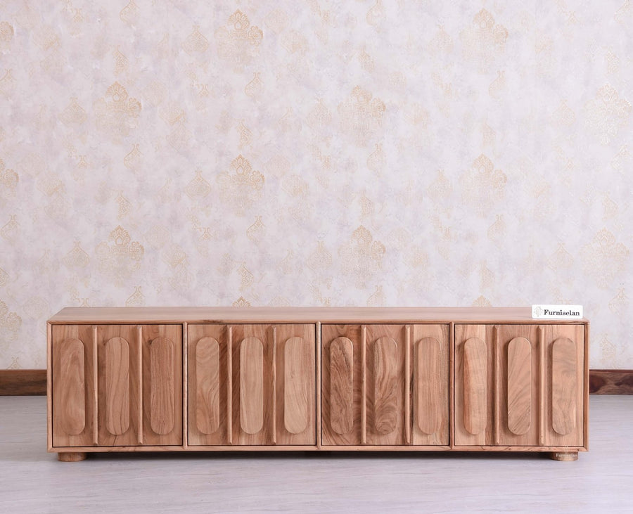 Chicago Solid Wood Four Door Large Storage Cabinet Sideboard  Furniselan Natural Finish