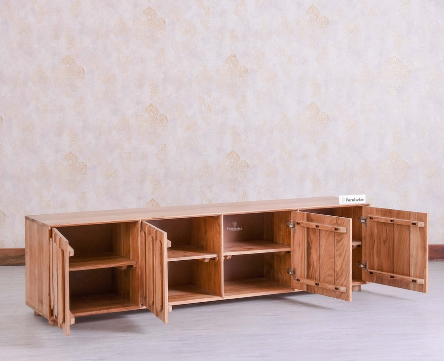 Chicago Solid Wood Four Door Large Storage Cabinet Sideboard  Furniselan Natural Finish