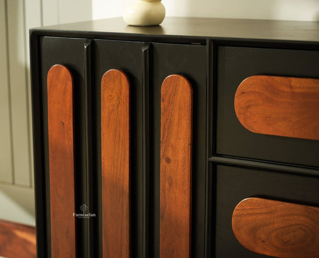 Chicago Solid Wood One  Door Three drawer Storage Cabinet Black Finish