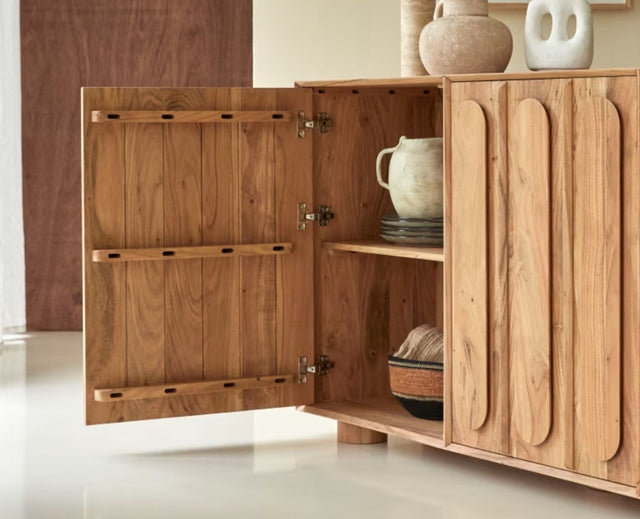 Chicago Solid Wood Three Door Storage Tall Cabinet Furniselan - Natural-Finish