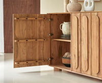 Chicago Solid Wood Three Door Storage Tall Cabinet Furniselan - Natural-Finish