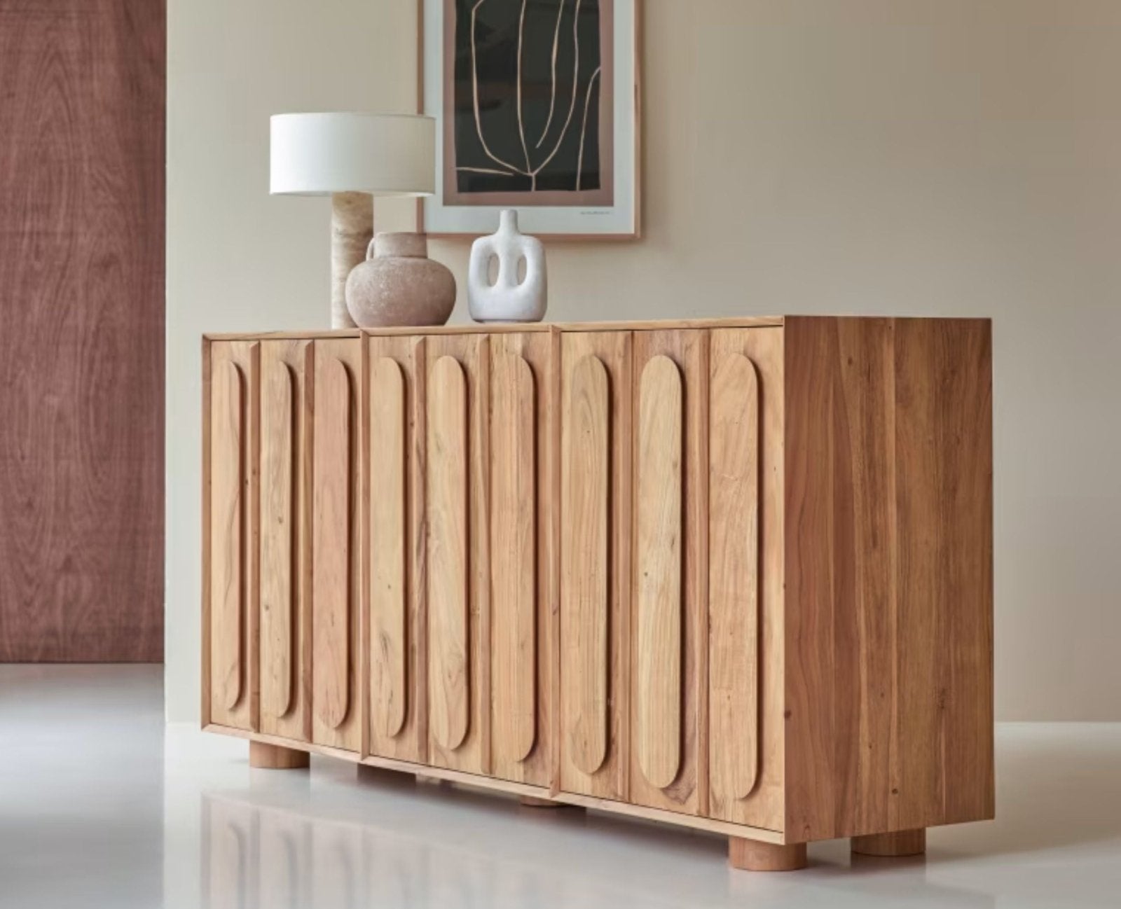 Chicago Solid Wood Three Door Storage Tall Cabinet Furniselan - Natural-Finish