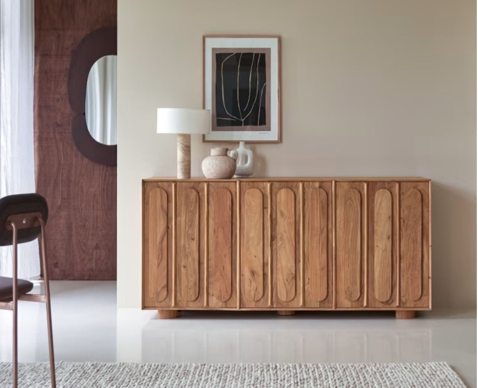 Chicago Solid Wood Three Door Storage Tall Cabinet Furniselan - Natural-Finish