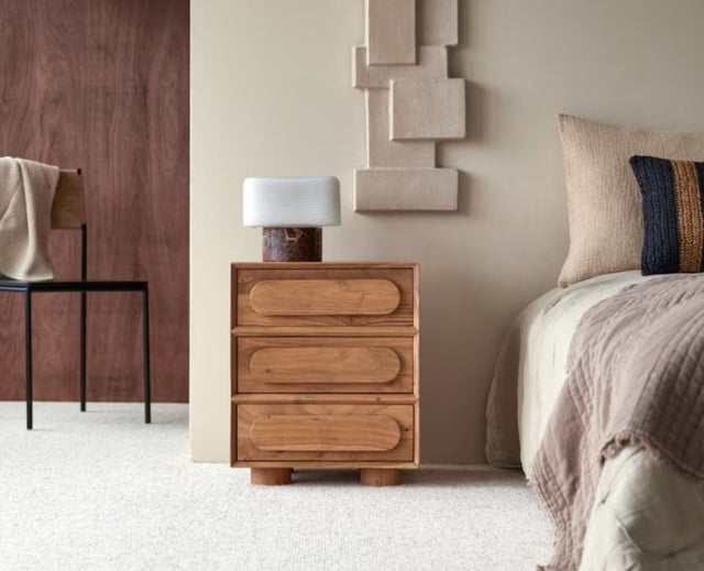Chicago Solid Wood Three drawer Chester Bedside Table Furniselan-Natural-Finish