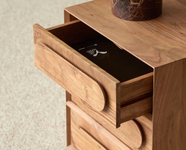 Chicago Solid Wood Three drawer Chester Bedside Table Furniselan-Natural-Finish