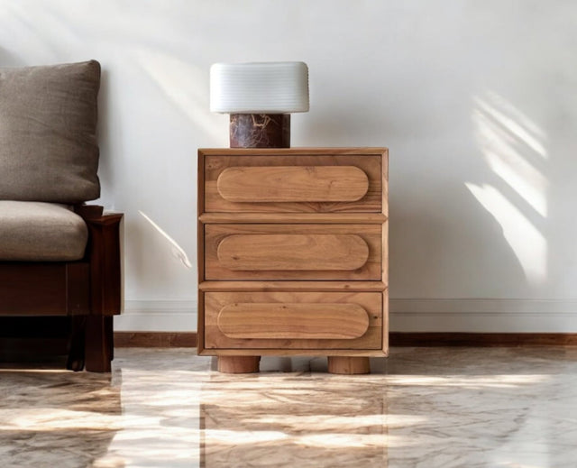 Chicago Solid Wood Three drawer Chester Bedside Table Furniselan-Natural-Finish
