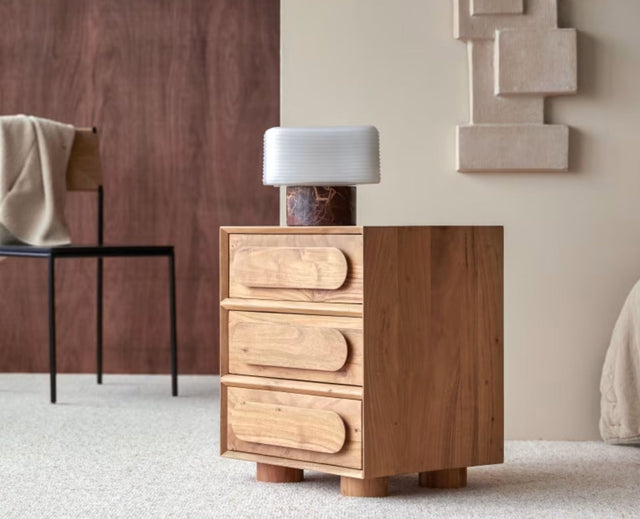 Chicago Solid Wood Three drawer Chester Bedside Table Furniselan-Natural-Finish