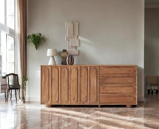 Chicago Solid Wood Two Door Three drawer Storage Cabinet Furniselan - Natural-Finish 
