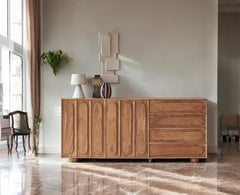 Chicago Solid Wood Two Door Three drawer Storage Cabinet Furniselan - Natural-Finish 