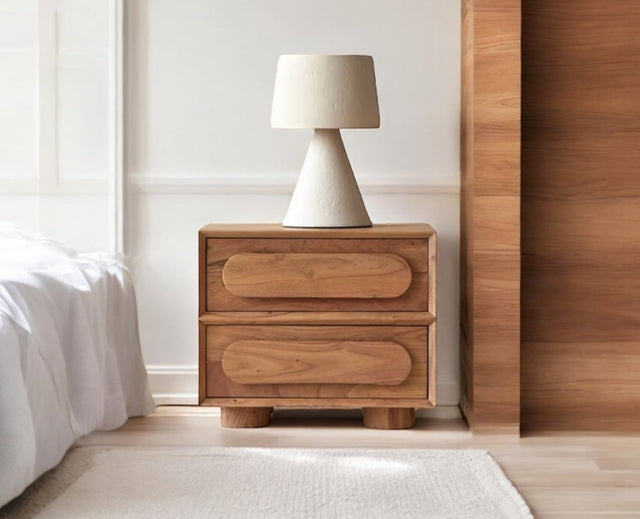 Chicago Solid Wood Two Drawer Bedside Table Furniselan-Natural-Finish