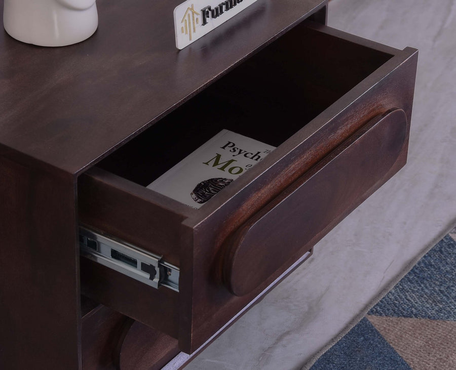 Chicago Solid Wood Two Drawer Bedside Table - Bedside Table - Furniselan - Grey-Finish
